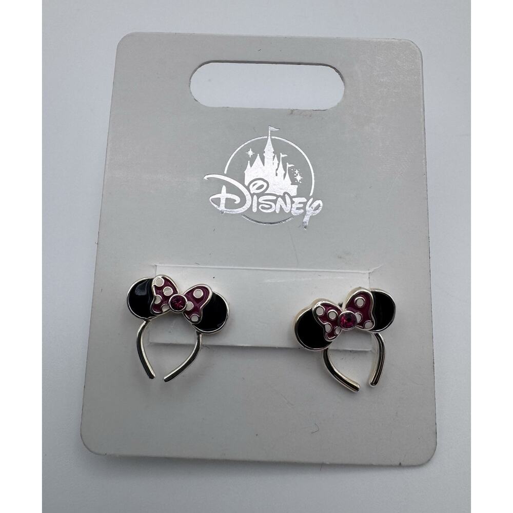 Disney Parks Earrings Minnie Mouse Ears Polka Dot Bow Headband Silvertone
